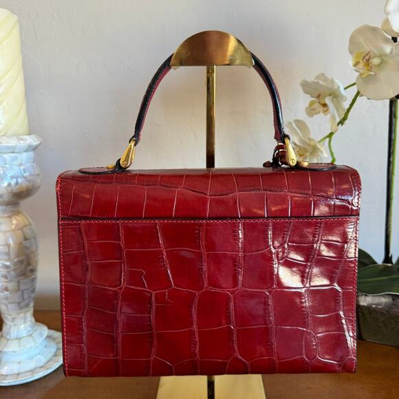 Rare Vintage Bally Kelly Style Croc Embossed Red Leather Handbag - Picture 5 of 14